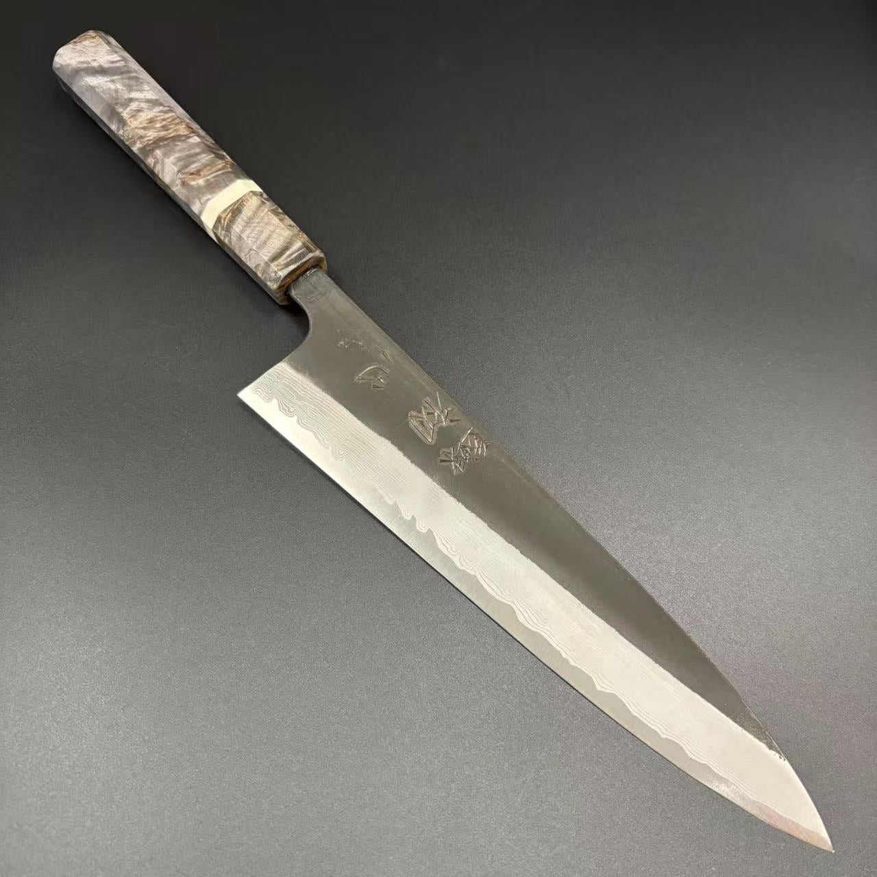 Gyuto Super-Blue Kurouchi Damascus 210mm 2-Handle-Type