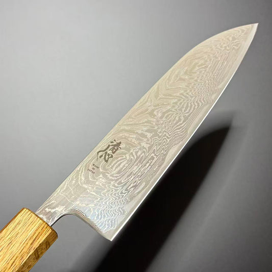 Santoku AUS-10 Damascus Oak Wood 165mm