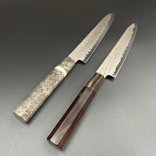 Petty Blue-2 Damascus Walnut-Resin 150mm 2-Handle-Type