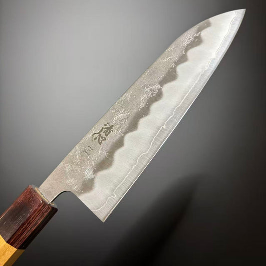 Santoku Silver-3 Nashiji Keyaki 165mm